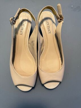 Ellen Tracy Nude Peep-Toe Slingback Heels
